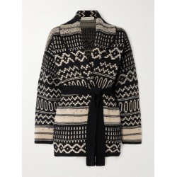 Belted crystal-embellished jacquard-knit wool cardigan