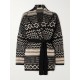 Belted crystal-embellished jacquard-knit wool cardigan