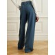 Embellished pleated high-rise wide-leg jeans