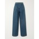 Embellished pleated high-rise wide-leg jeans