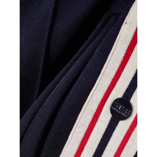 Button-detailed webbing-trimmed jersey wide-leg track pants