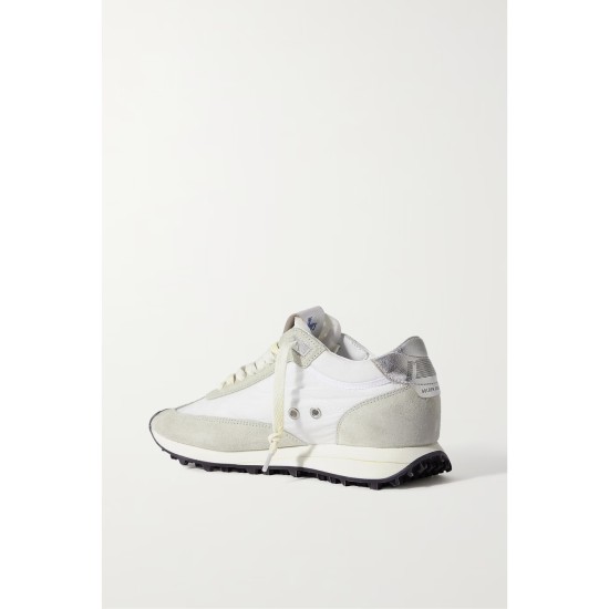 Running Marathon distressed leather-trimmed shell and suede sneakers