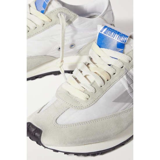Running Marathon distressed leather-trimmed shell and suede sneakers