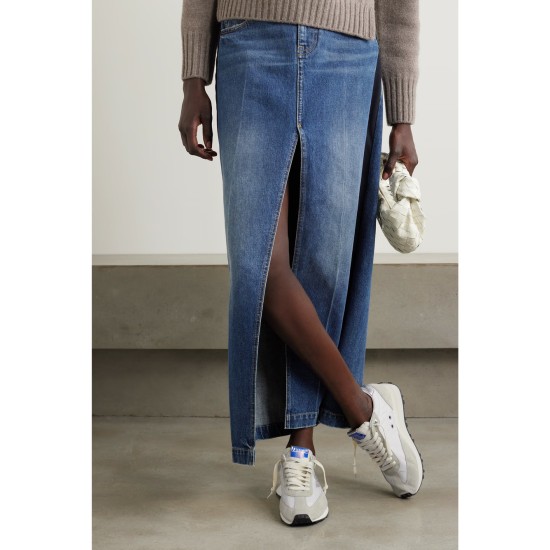 Running Marathon distressed leather-trimmed shell and suede sneakers