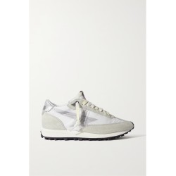 Running Marathon distressed leather-trimmed shell and suede sneakers