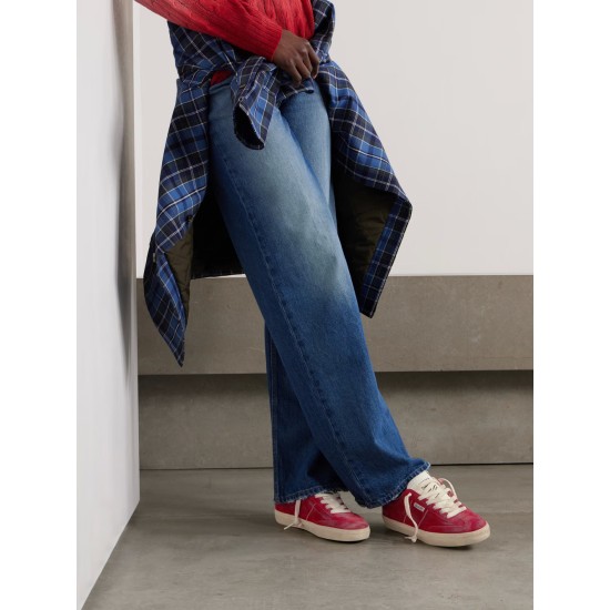 Soul-Star distressed leather-trimmed suede sneakers