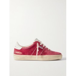 Soul-Star distressed leather-trimmed suede sneakers