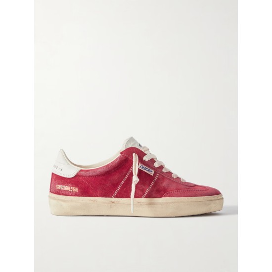 Soul-Star distressed leather-trimmed suede sneakers