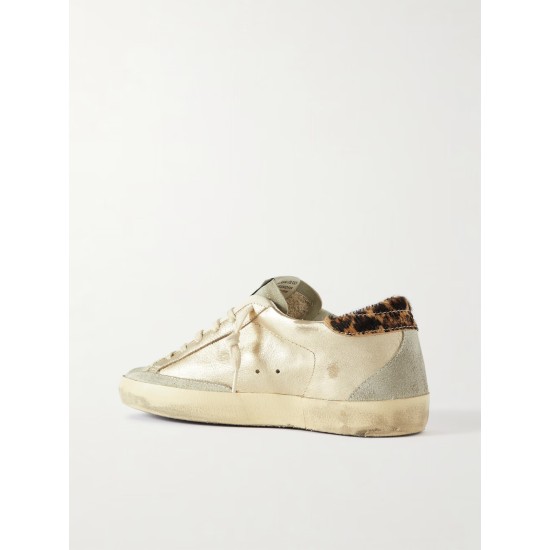 Super-Star calf hair and suede-trimmed distressed leather sneakers
