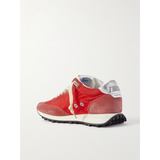 Running Marathon metallic leather-trimmed suede and shell sneakers