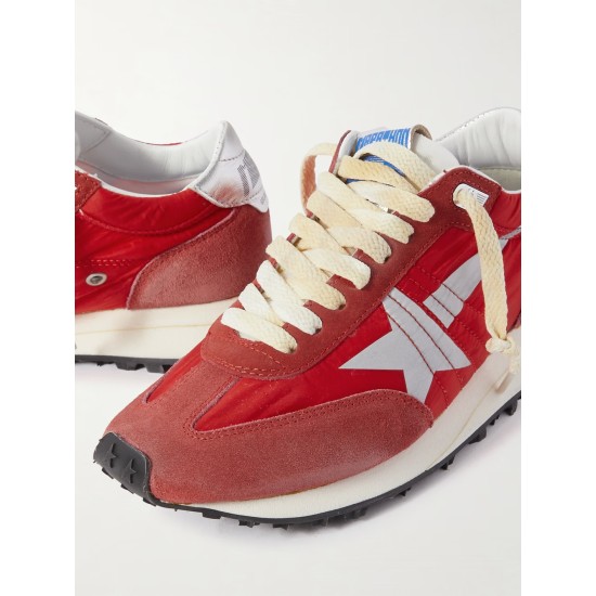 Running Marathon metallic leather-trimmed suede and shell sneakers