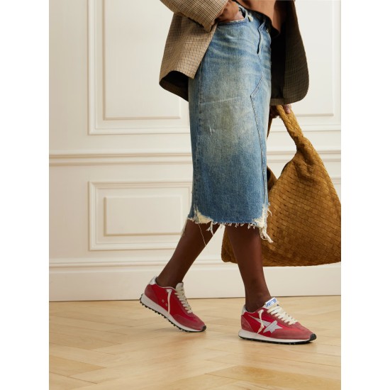 Running Marathon metallic leather-trimmed suede and shell sneakers