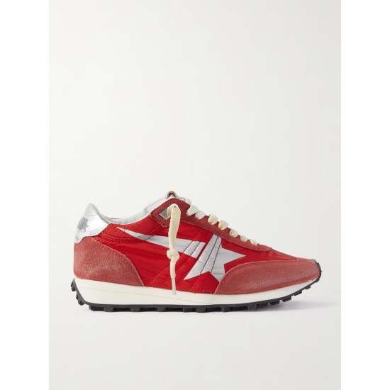 Running Marathon metallic leather-trimmed suede and shell sneakers