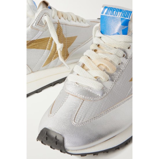 Running Marathon metallic leather-trimmed shell sneakers
