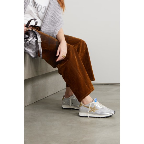 Running Marathon metallic leather-trimmed shell sneakers