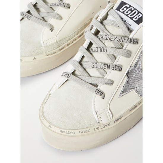 Hi Star distressed suede- and snake-effect-trimmed leather sneakers