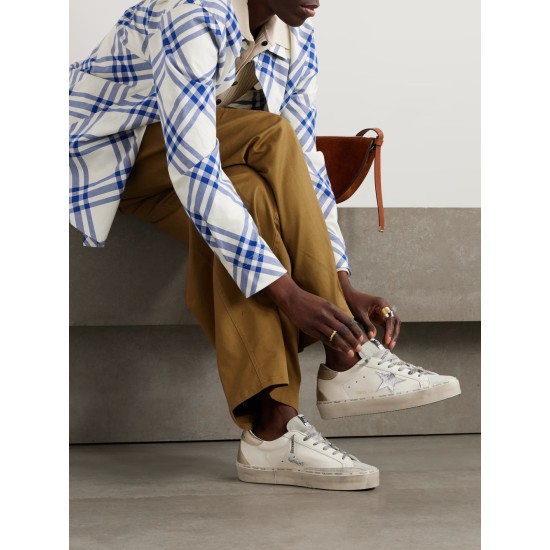 Hi Star distressed suede- and snake-effect-trimmed leather sneakers