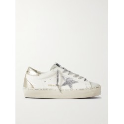 Hi Star distressed suede- and snake-effect-trimmed leather sneakers