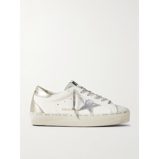 Hi Star distressed suede- and snake-effect-trimmed leather sneakers