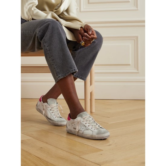 Super-Star distressed suede-trimmed leather sneakers