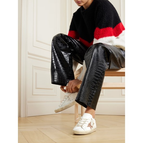 Super-Star distressed glittered leather sneakers