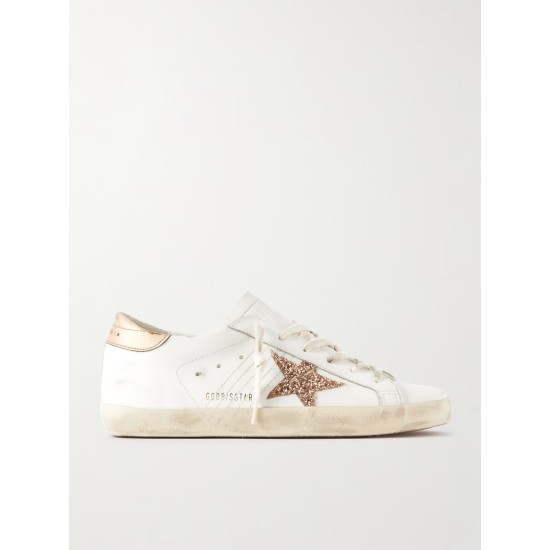 Super-Star distressed glittered leather sneakers