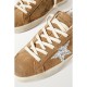 Super-Star distressed glittered leather-trimmed suede sneakers