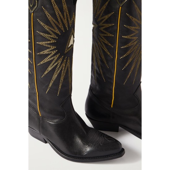 Wish Star embroidered distressed leather cowboy boots