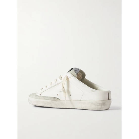Super-Star Sabot distressed suede-trimmed leather slip-on sneakers