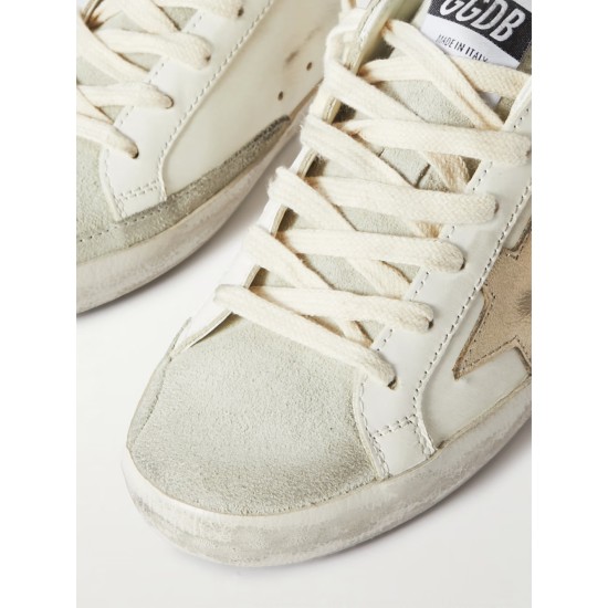 Super-Star Sabot distressed suede-trimmed leather slip-on sneakers