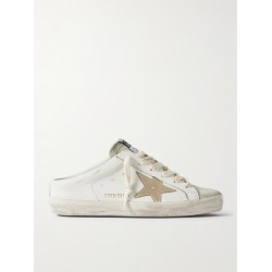 Super-Star Sabot distressed suede-trimmed leather slip-on sneakers