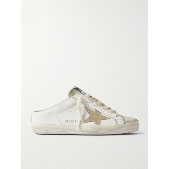 Super-Star Sabot distressed suede-trimmed leather slip-on sneakers