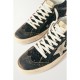 Mid Star suede and leather-trimmed distressed glittered faux leather sneakers