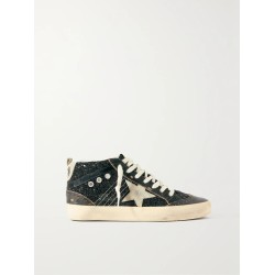 Mid Star suede and leather-trimmed distressed glittered faux leather sneakers
