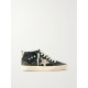 Mid Star suede and leather-trimmed distressed glittered faux leather sneakers