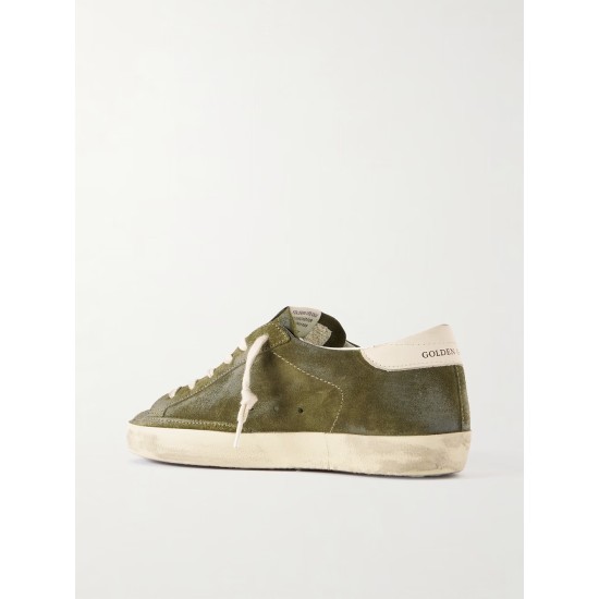 Super-Star leather-trimmed glittered distressed suede sneakers