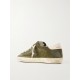Super-Star leather-trimmed glittered distressed suede sneakers
