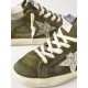 Super-Star leather-trimmed glittered distressed suede sneakers