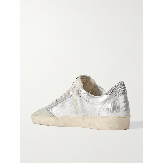 Ballstar glittered distressed metallic leather sneakers