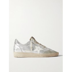 Ballstar glittered distressed metallic leather sneakers