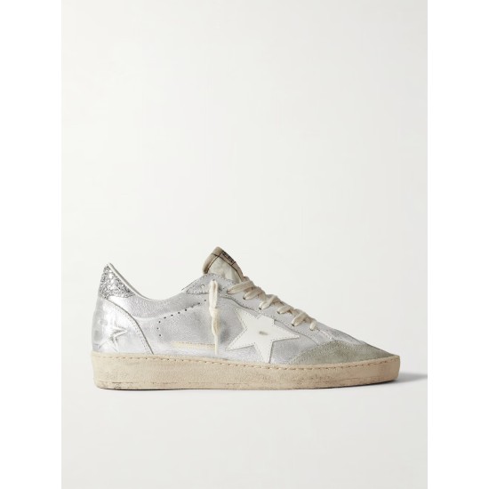Ballstar glittered distressed metallic leather sneakers