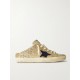 Super-Star Sabot distressed leather-trimmed glittered suede slip-on sneakers