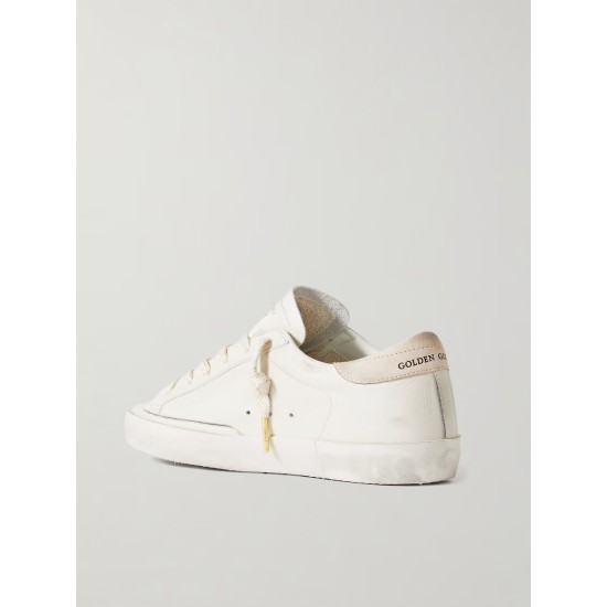 Super-Star raffia-trimmed distressed leather sneakers