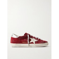 Super-star distressed metallic leather-trimmed suede sneakers