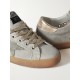 Super-Star suede and metallic leather-trimmed distressed canvas sneakers
