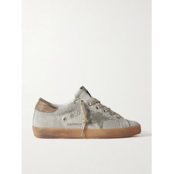 Super-Star suede and metallic leather-trimmed distressed canvas sneakers