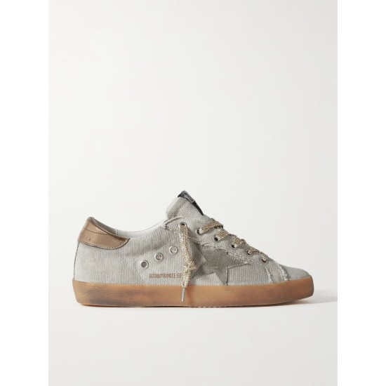 Super-Star suede and metallic leather-trimmed distressed canvas sneakers
