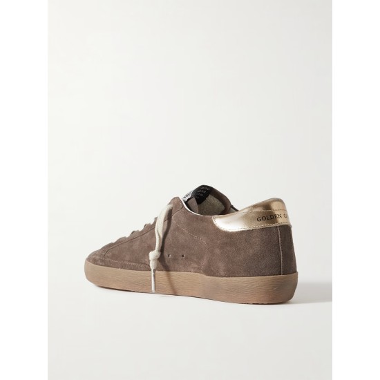 Super-Star distressed leather-trimmed suede sneakers