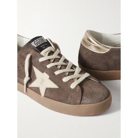 Super-Star distressed leather-trimmed suede sneakers