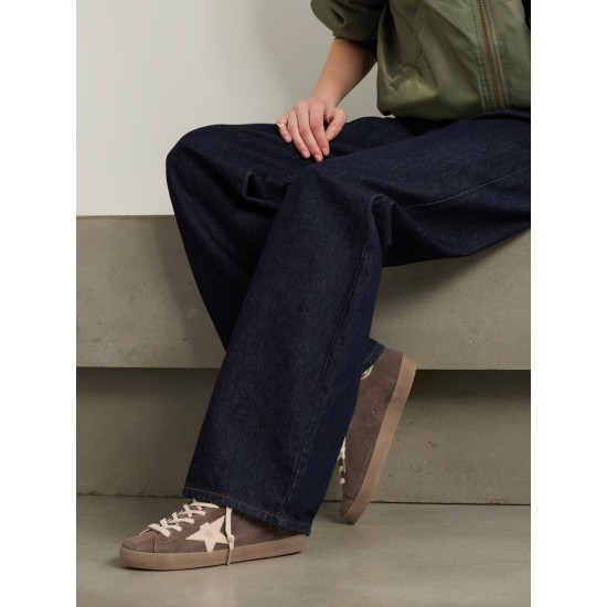 Super-Star distressed leather-trimmed suede sneakers